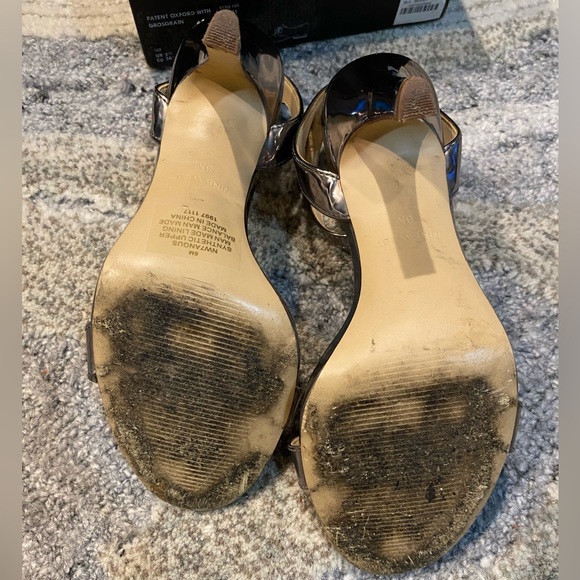 NINE WEST Angus Chrome Metallic Gunmetal Minimalist Ankle Strap Sandal - Picture 3 of 8